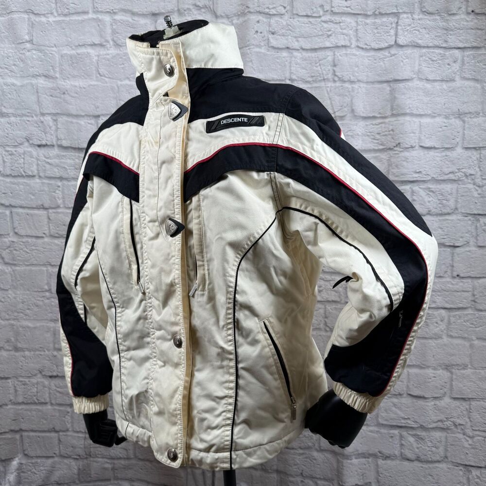 Vintage Descente Snow Ski Jacket Womens Size 10 White Zip-Up Goggle Pocket